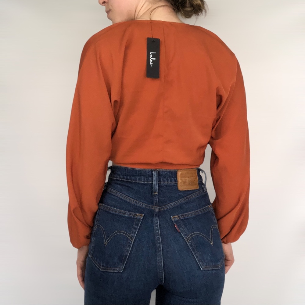 BOGO FREE NWT Lulus Tie to Remember Orange Tie-Front Long Sleeve Top